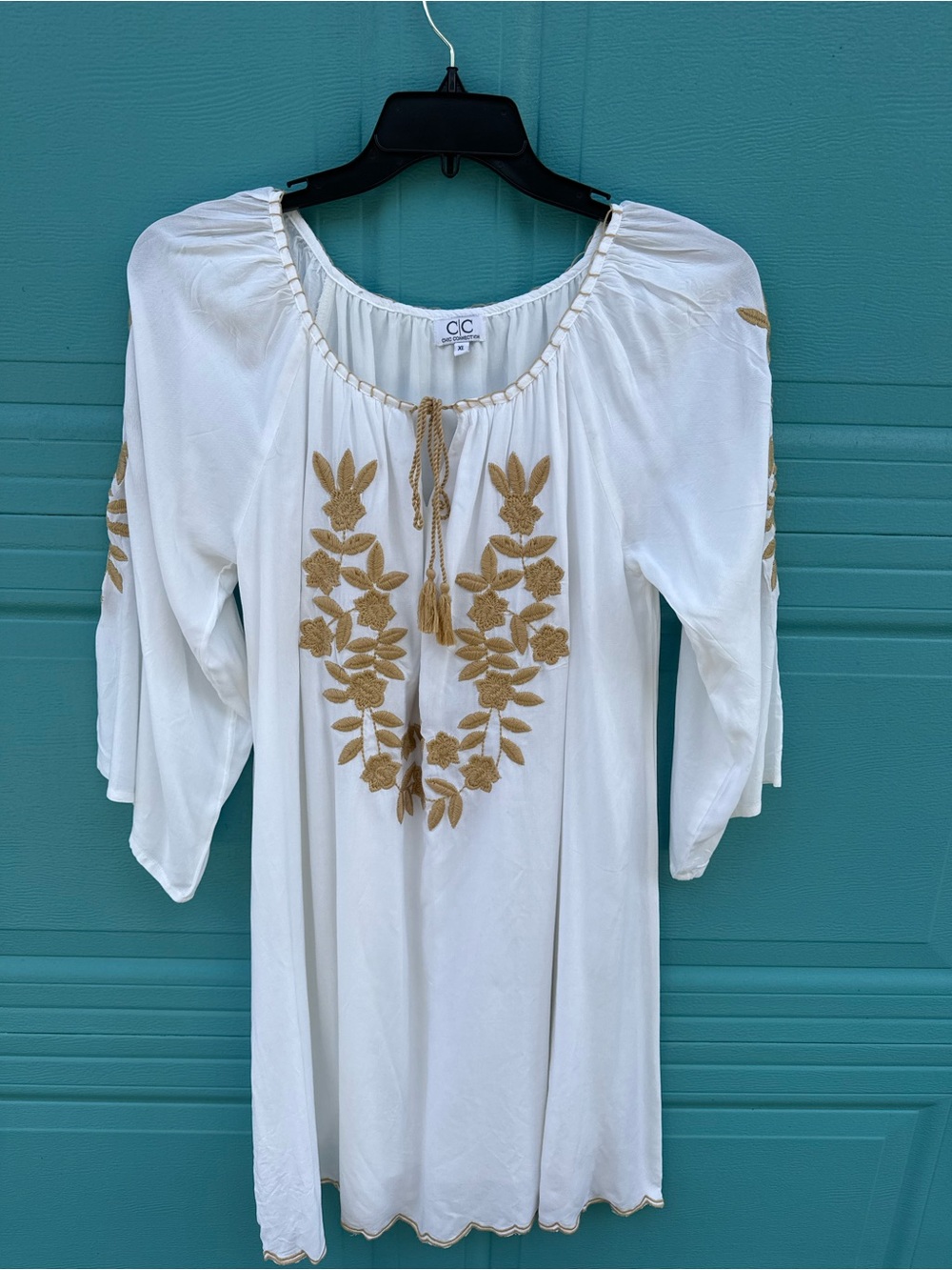 White Embroidered Drawstring Dress